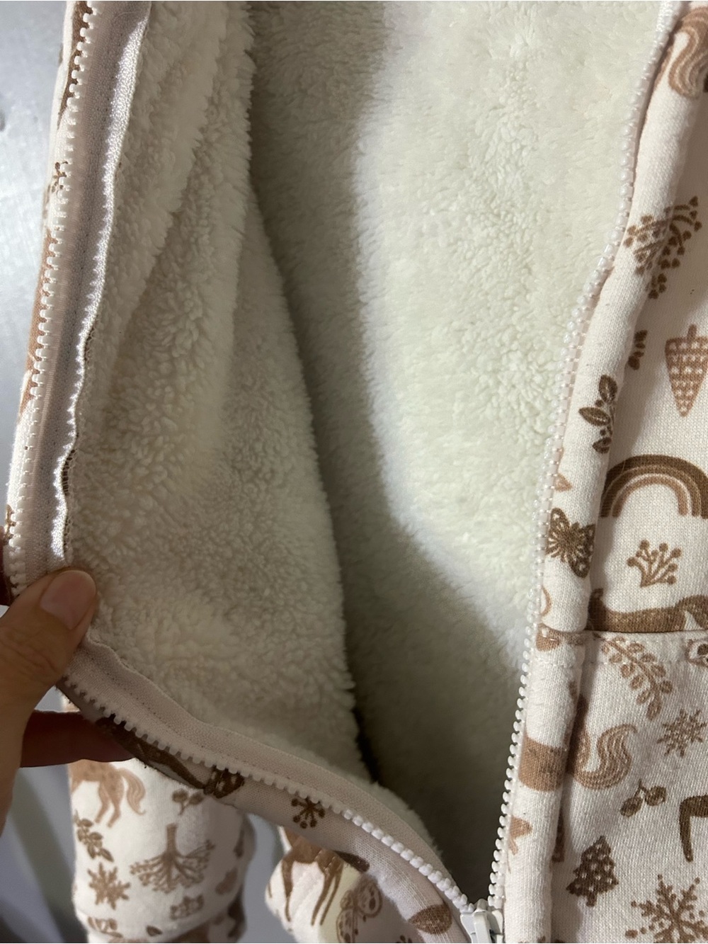 wonder nation Cream & Brown Woodland Hooded Fleece Jacket Girls S 6/7 - Picture 7 of 7